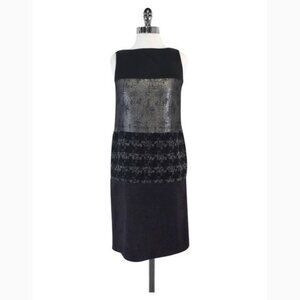 Tory Burch Black Color Block Sheath Wool Dress